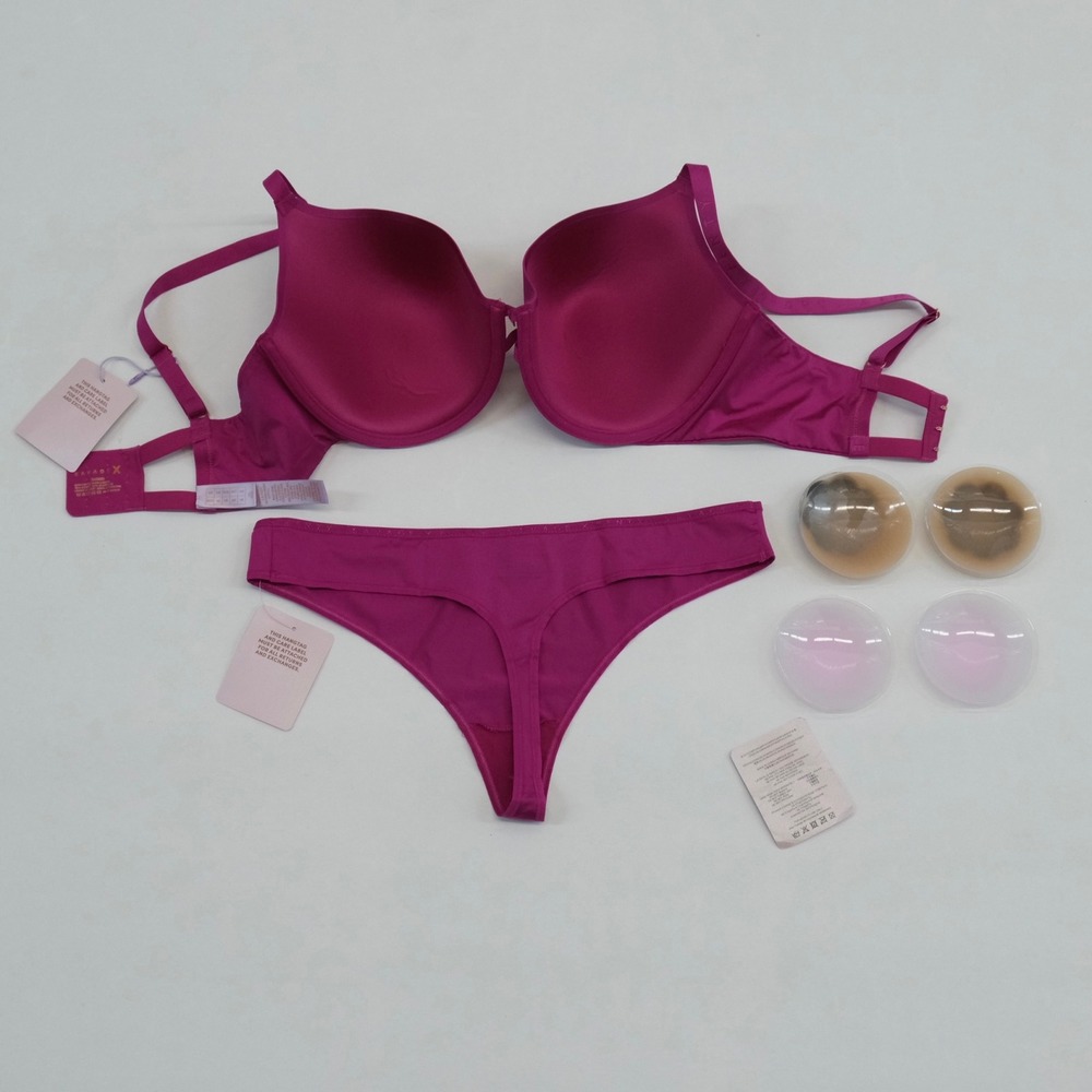 NWT Savage X Fenty Lingerie Set Women Magenta Bra Thong 36DDD M Intimates - Picture 8 of 9